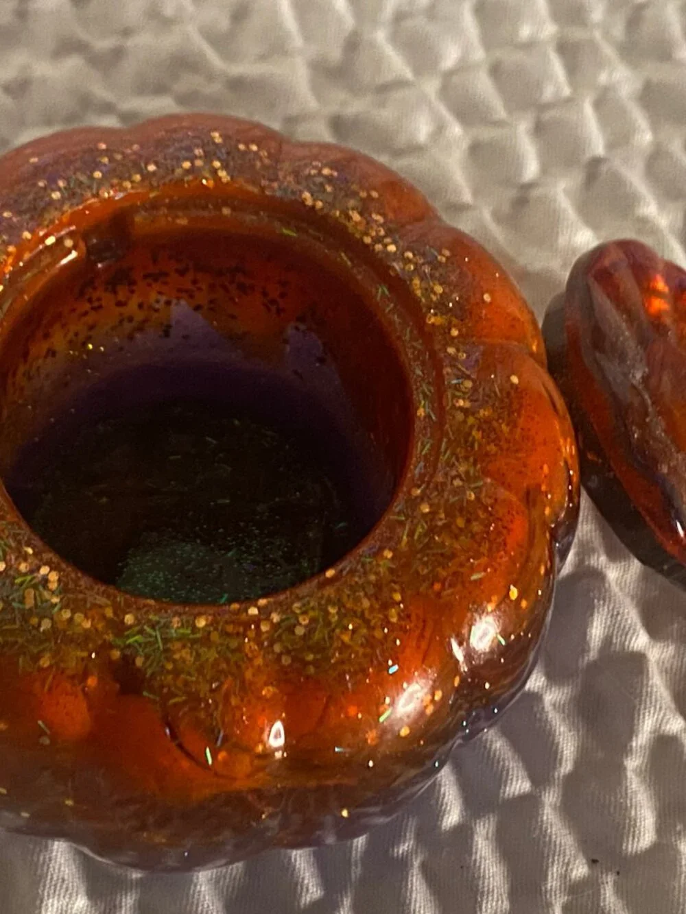 Handmade Resin Orange & Purple Pumpkin Trinket Collectible Container With Lid